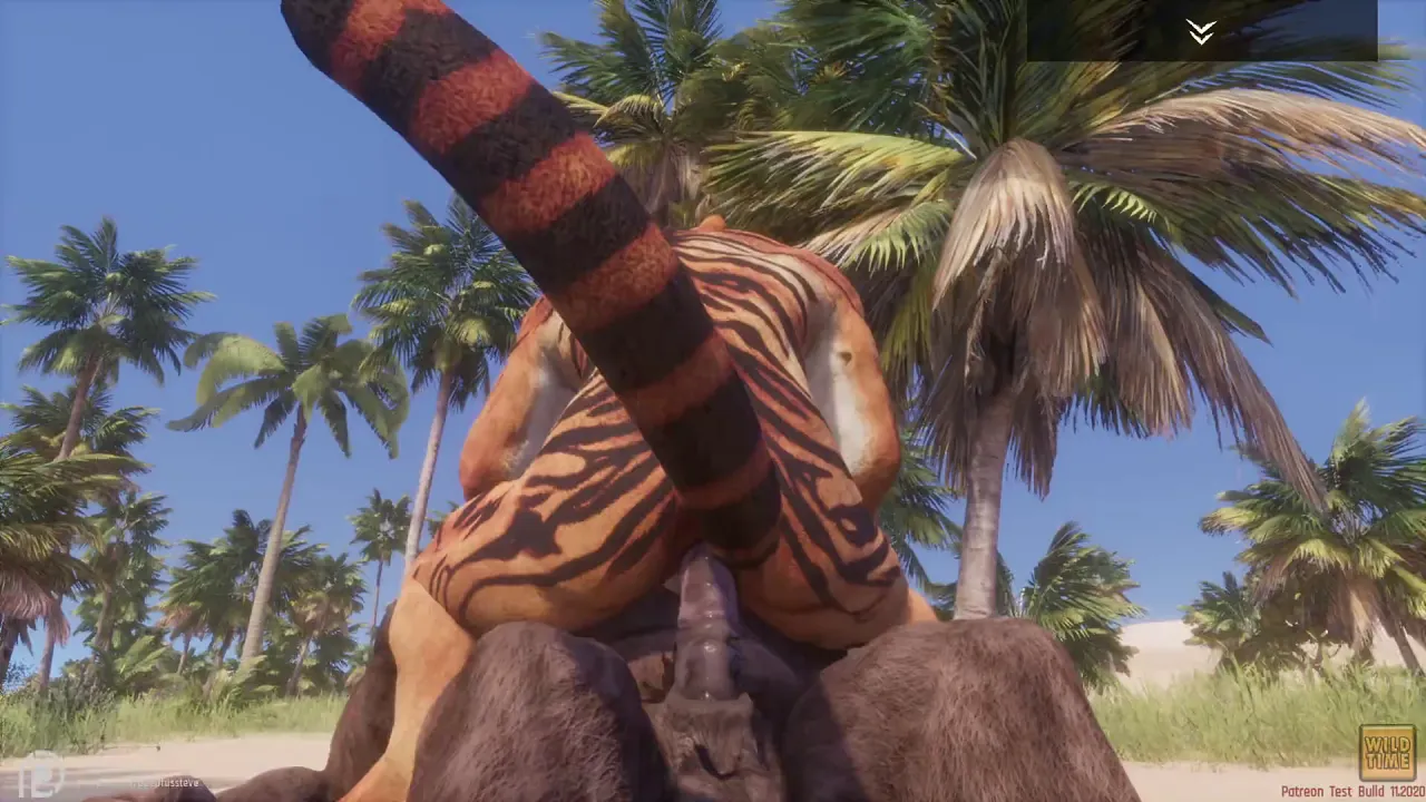 Cartoon minotaur fucks tiger bareback and cums on him