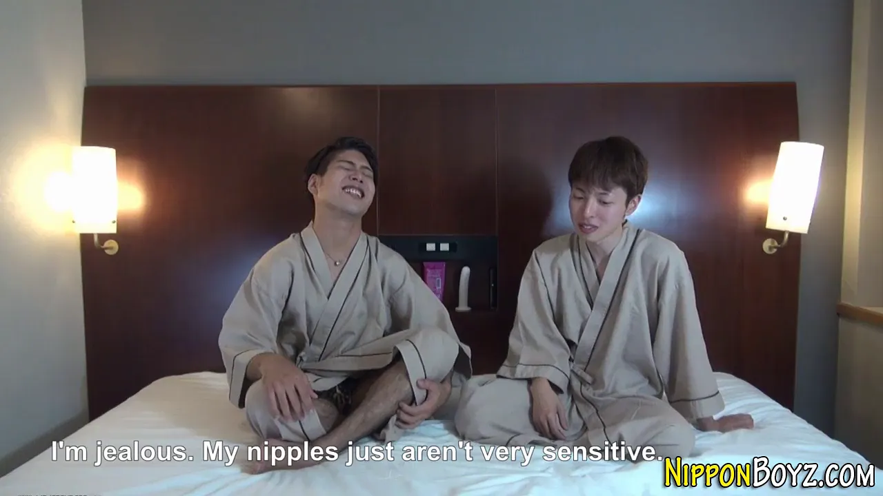 Japanese twink sucks and masturbates