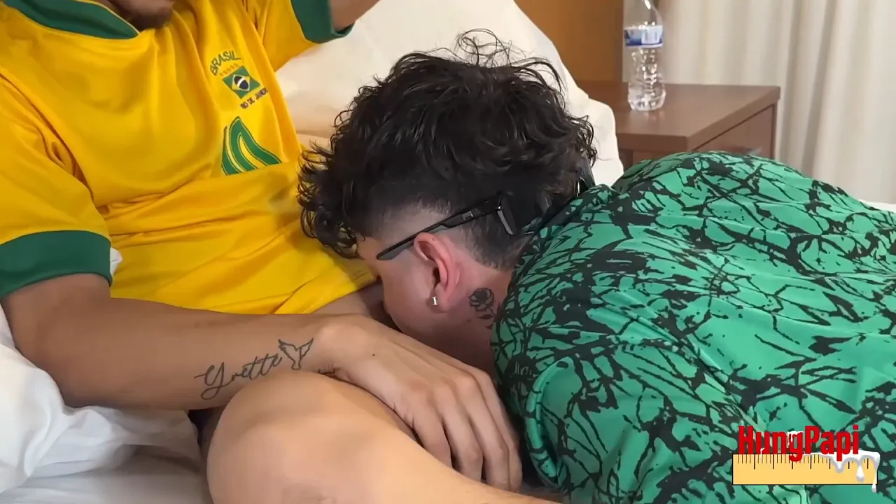 Two big-dicked Latino men have rough anal and oral sex in a gay bareback scene