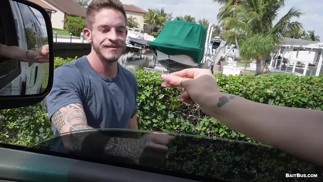 Gay bareback hookup between Dave Wikkinson and Aaron Perez in a van