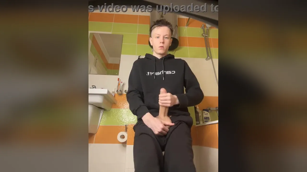 Cute twink with a big uncut cock gets encouraged to cumload