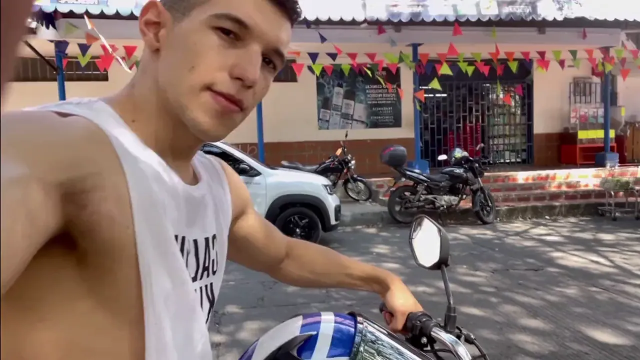 Straight muscle guy shows off his huge uncut cock then gives a solo handjob