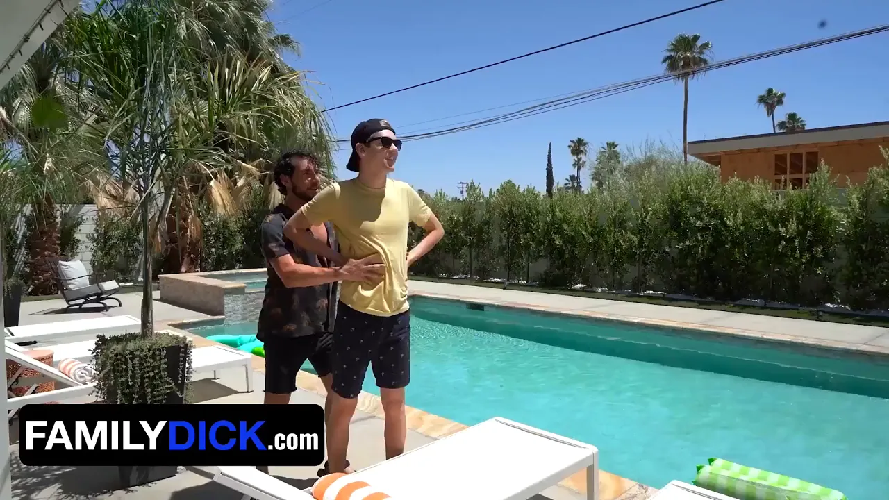 FamilyDick: Perv stepdad shares his innocent stepson with horny boss by the pool