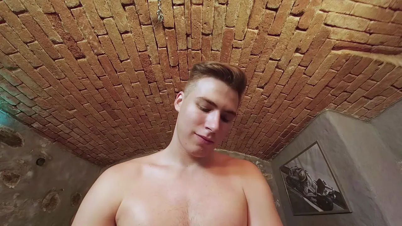 Gay solo male masturbates with a hand job and moans