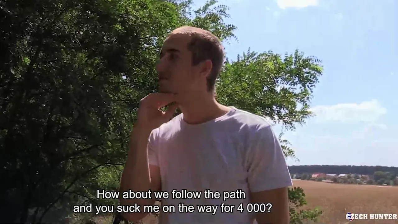Muscle twinks have bareback sex in public by the side of the road