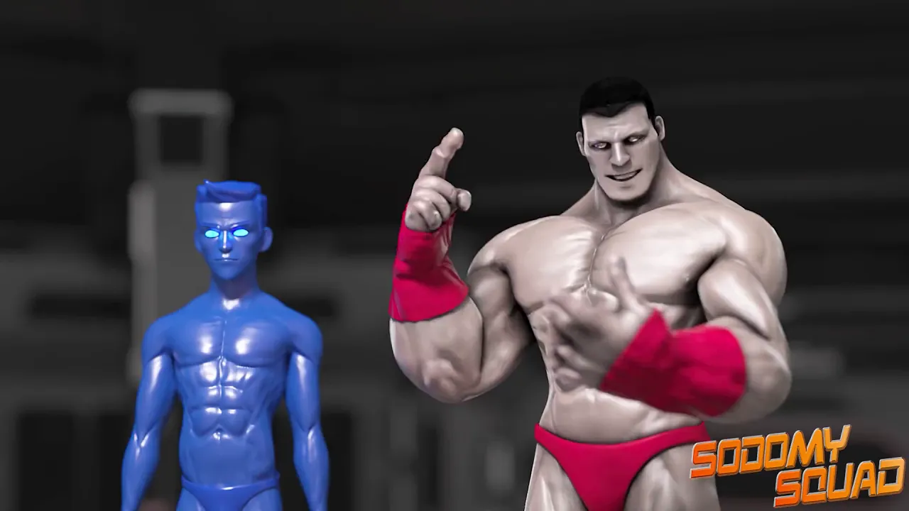 Gay muscle superhero shoves his big black cock into his own ass for intense bareback