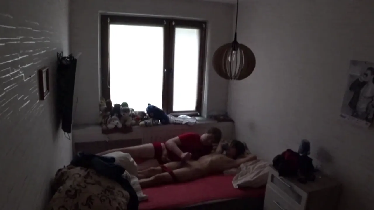 Two crypto-gay colleagues have sleepover sex caught on camera