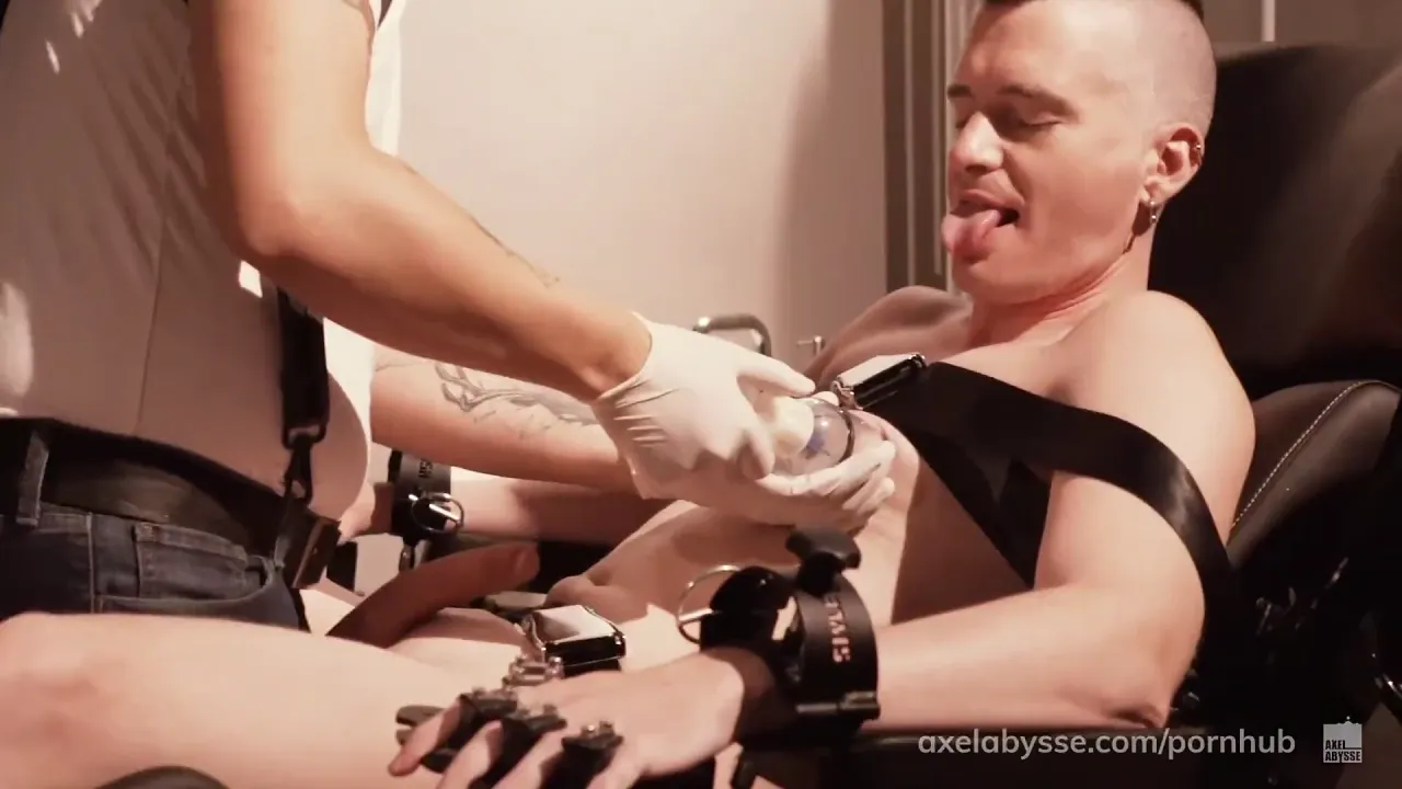 Gay twink Axel Abysse gets his asshole stretched by Master Ron in fetish anal play