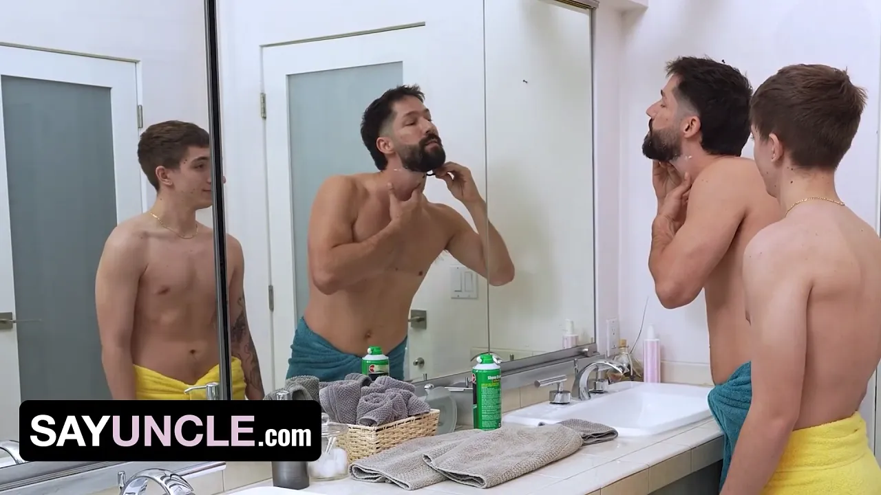 Gay stepdad Eddie Patrick teases and blows his young twink stepson Jacob King before
