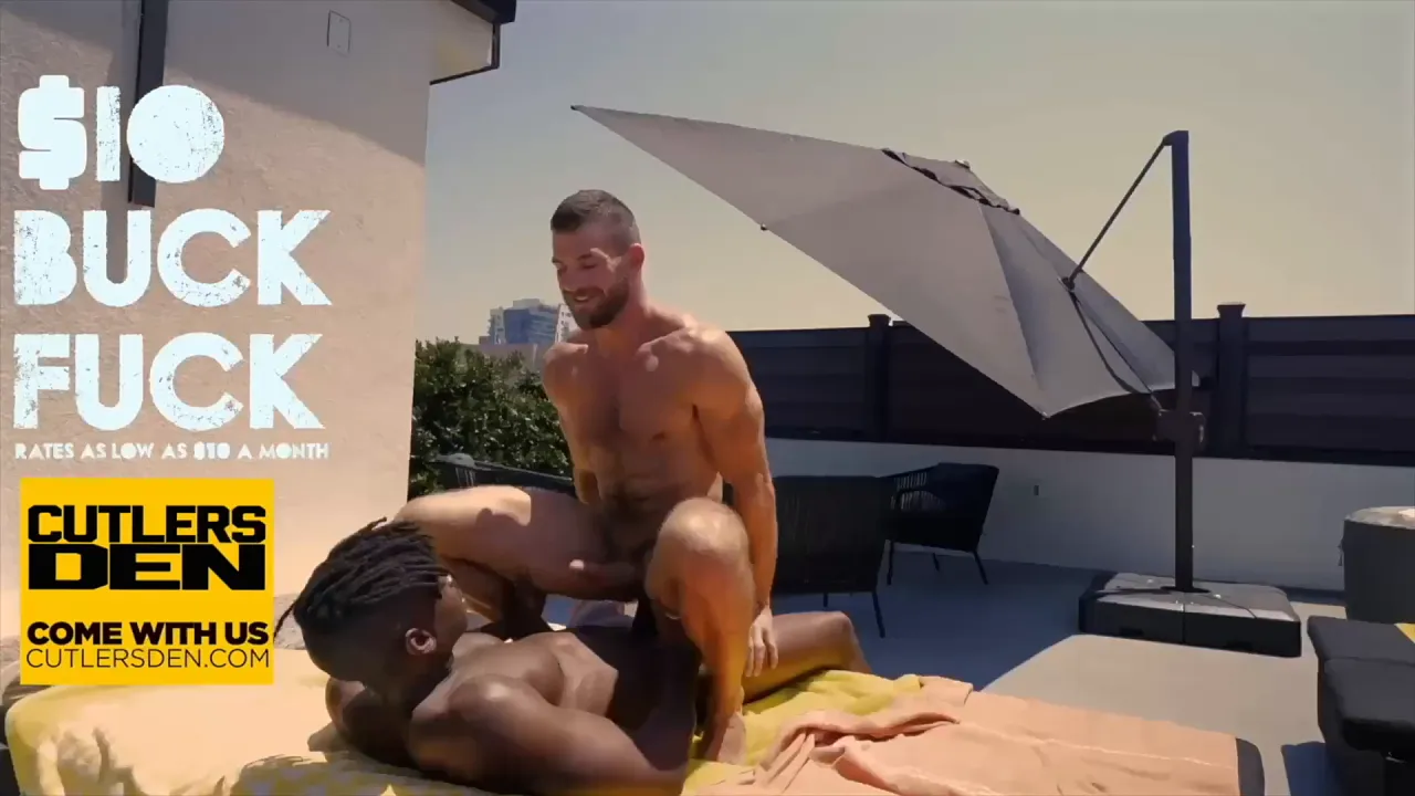 Gay hunks Cutler X and two big uncut black dicks fill John Thomas at Cutler's Den