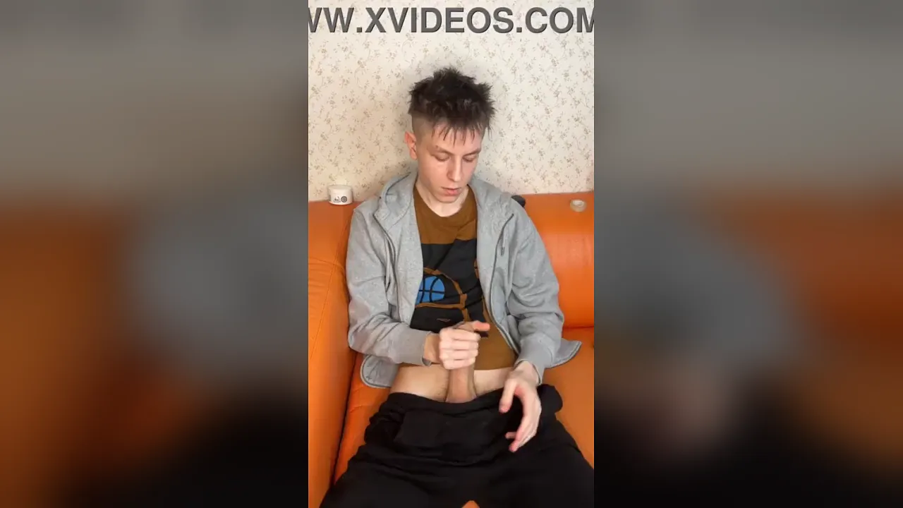 Cute slim student Evgeny Twink shows off his huge uncut cock after a run