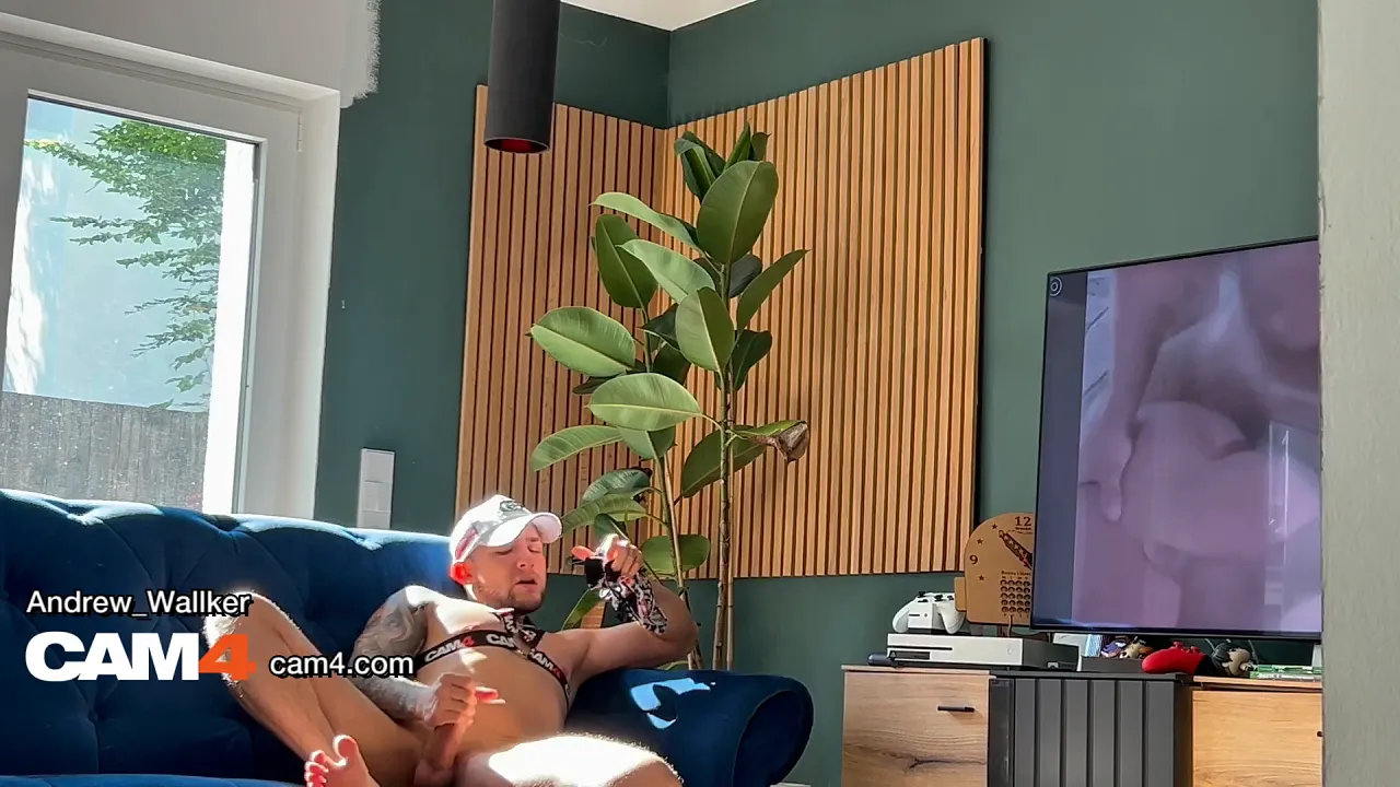 Andrew Wallker jerks off and cums hard on cam while a pervert watches