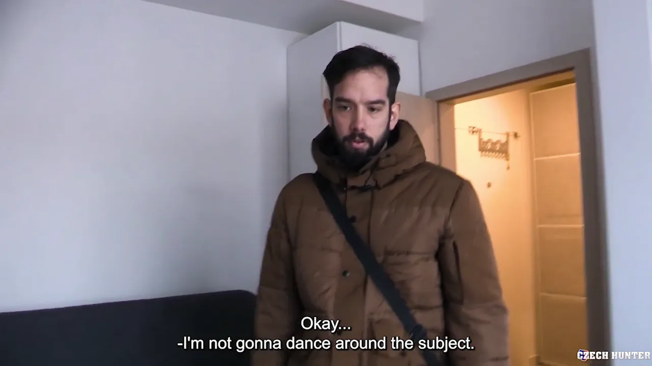 Bearded gay man shows off his uncut big dick for a money cumshot