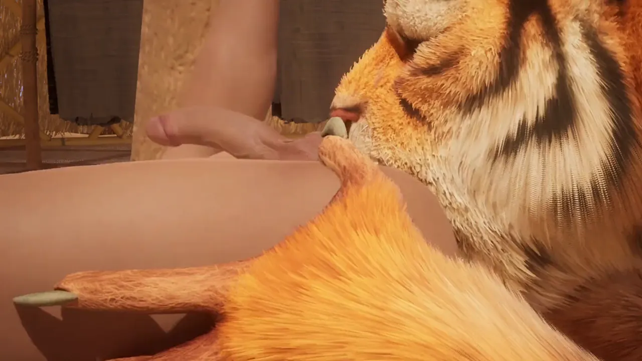 Muscle daddy Big Tiger has bareback sex with twink boy and cums inside her