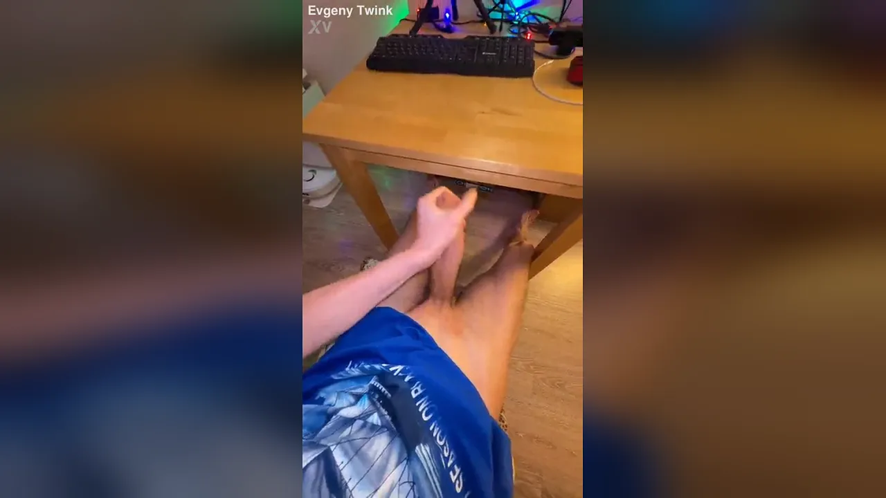 Twink solo masturbation with huge uncut cock