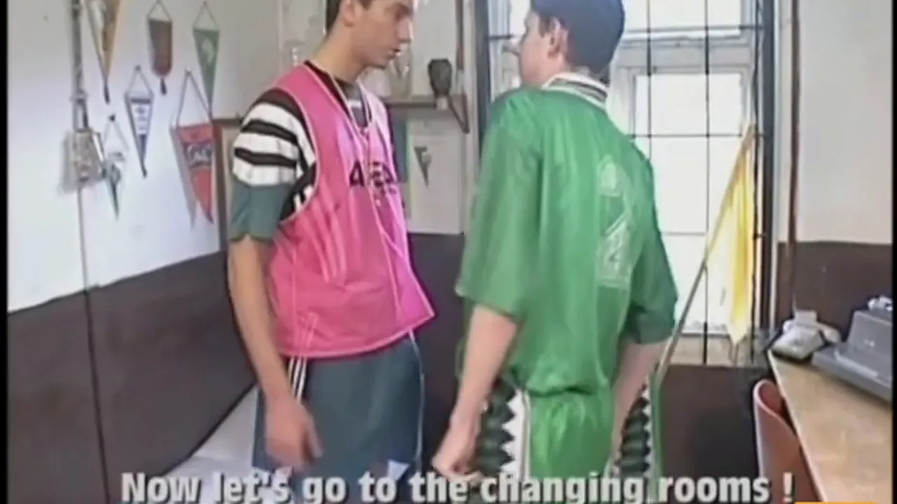 Two soccer players fuck bareback and cum on each other's abs