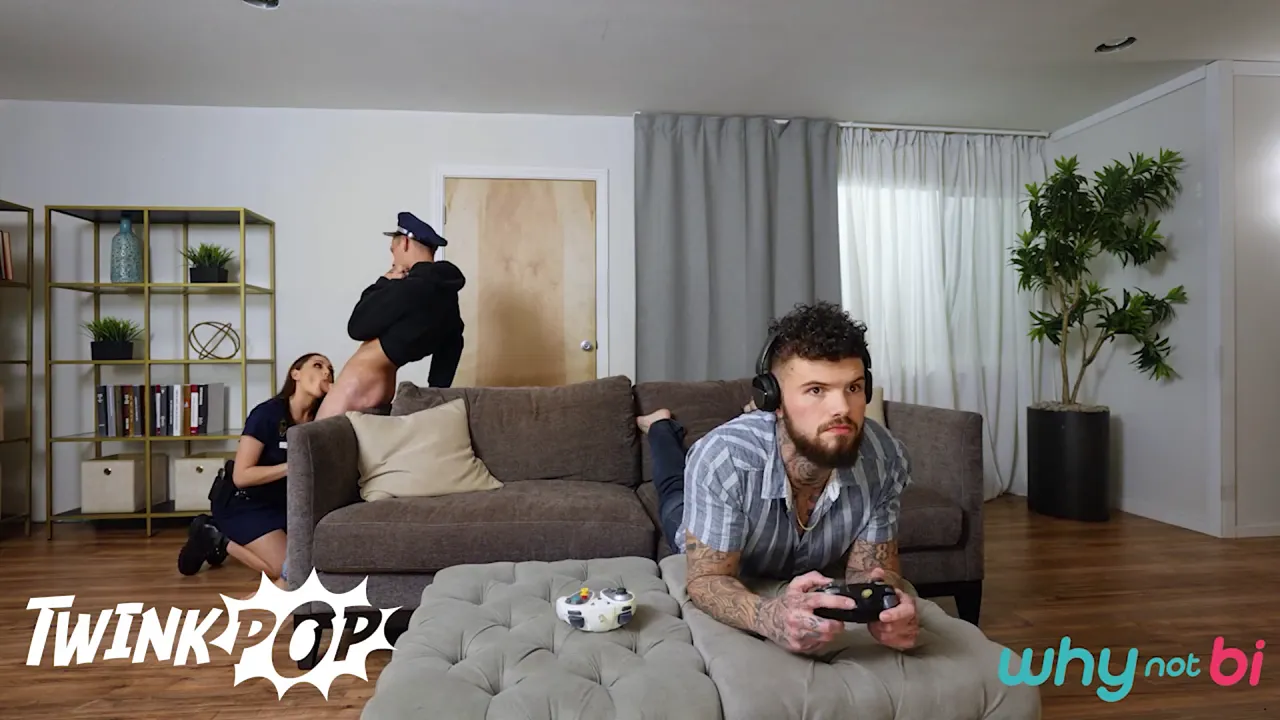 Officer Aften Opal gets double-fucked by bisexual hunks Theo Brady and Hatler